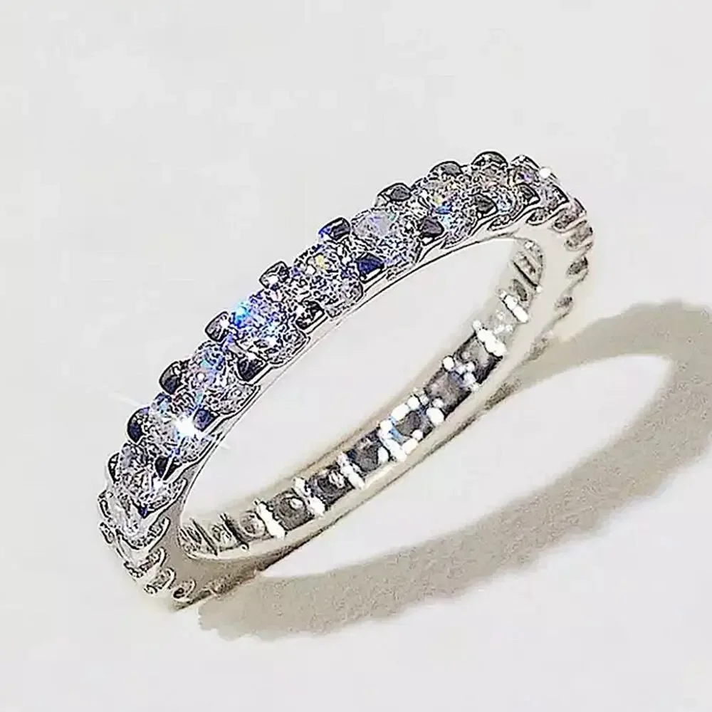 Sterling Silver Cubic Zircon Ring Minimalist, Dainty Diamond Stackable